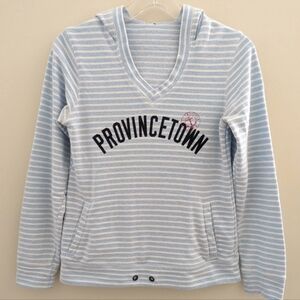 Provincetown Cape Cod Stripe Hoodie WOMEN'S Small S Coastal Nautical Baby Blue